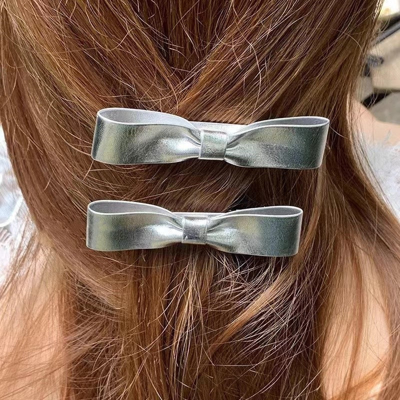 Chrome Hair Bow Clips