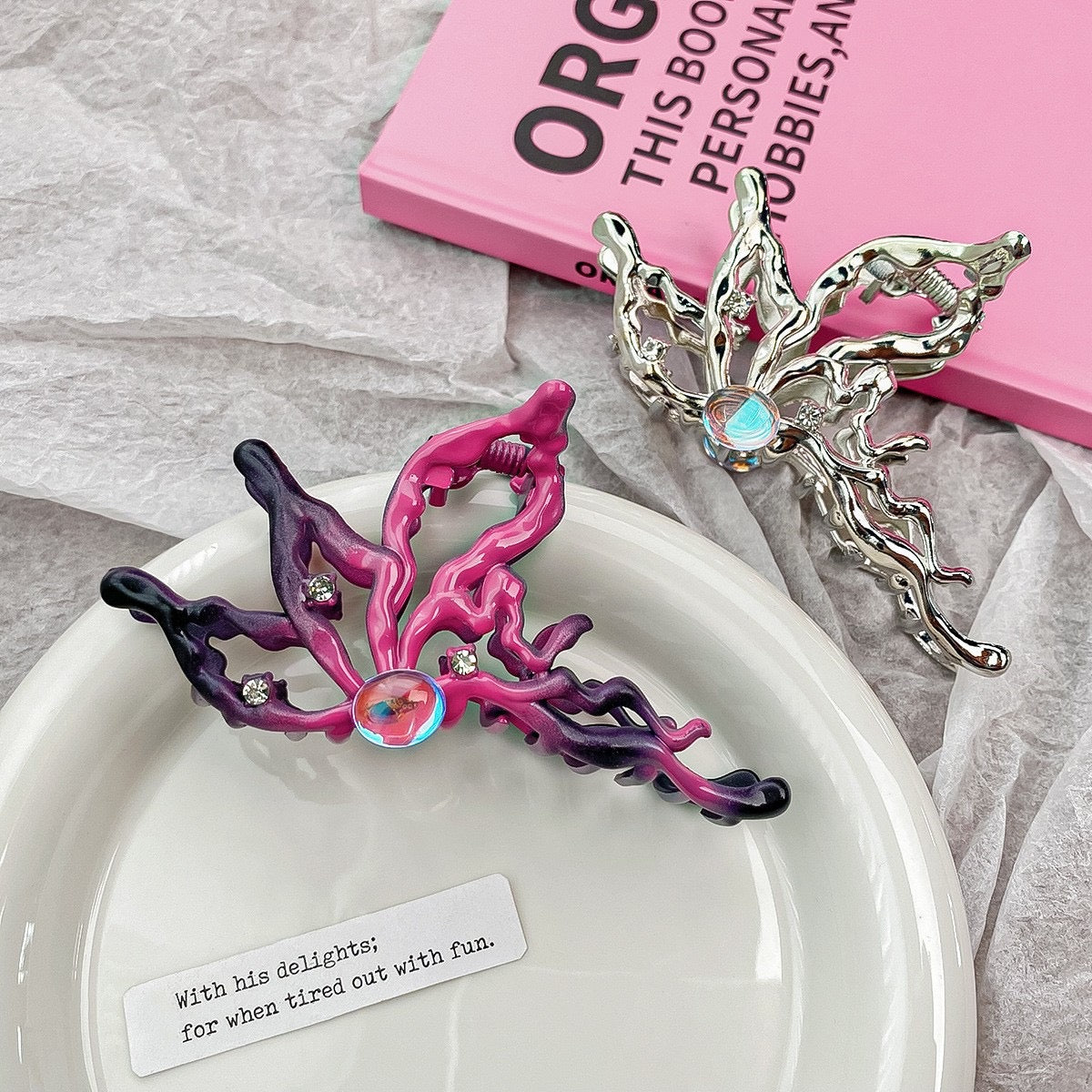 Metal Y2k Butterfly with Cubic Zirconia Hair Clip